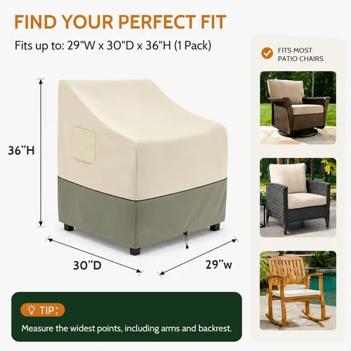 Vista 2 de COSFLY Fundas para Muebles de Patio Impermeables, Fundas para Sillas de Exterior 1 Paquete Resistente - Se Ajusta hasta 29 Pulgadas de Ancho x 30