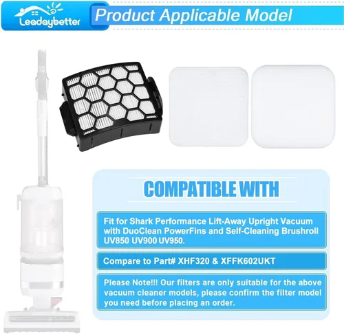 Vista 2 de Leadaybetter UV900 Filtros de Reemplazo para Aspiradora Shark Performance Lift-Away UV850 UV950 DuoClean Vertical, Comparar con la Parte # XHF320 &