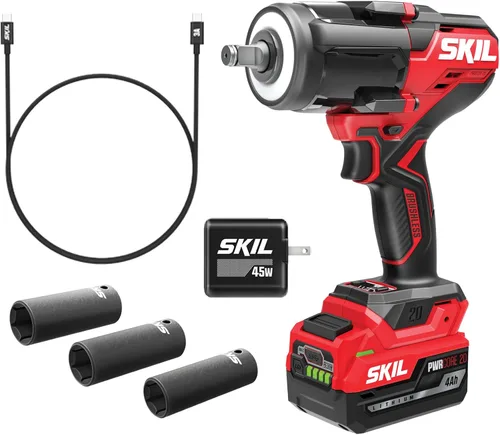 Vista 7 de SKIL PWR CORE 20 Llave de impacto sin escobillas de 20 V de 1/2 pulgada con selección de tres velocidades, incluye batería USB-C de 2.0 Ah