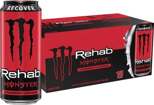 Vista 29 de Monster Energy Rehab Té Verde + Energía, Té Helado Energético, Bebida Energética 15.5 onzas (Paquete de 15) Té helado energético, paquete de 15
