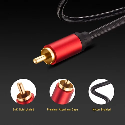Vista 5 de Cable RCA de 3 pies, 0.138 in macho a 2RCA macho, cable adaptador de audio estéreo de nailon trenzado, cable AUX RCA Y para teléfonos inteligentes