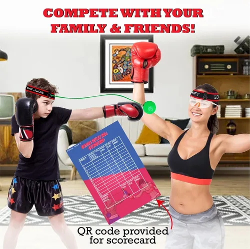 Vista 6 de Soul Shift - Boxing Reflex Ball – Dual Competition Set 2 Adjustable Headbands + 2 Training Balls + App Included Speed, Agility & Hand-Eye