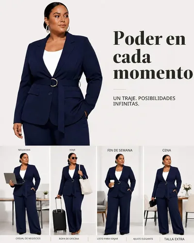 Vista 4 de Conjunto de 2 piezas para mujer, talla grande, para negocios, casual, para Azul marino
