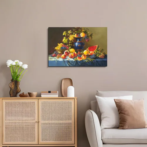 Vista 2 de ARTISTIC PATH Arte de Pared en Lienzo de Comida Retro - Cuadro Vintage de Frutas Burdeos Colorido Melocotón Uva Pintura Antigua Impresiones de Arte
