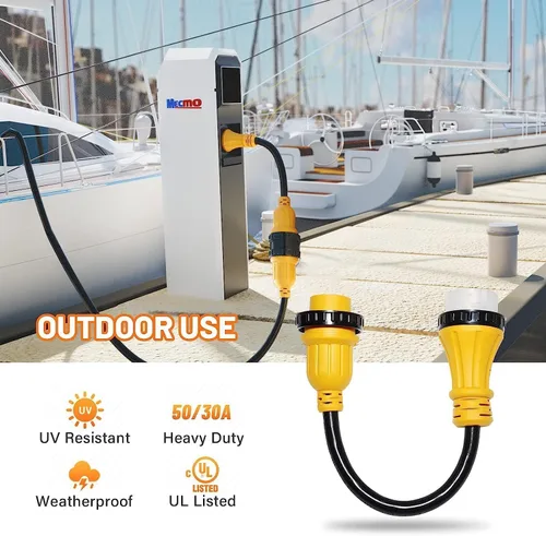 Vista 9 de MECMO Cable adaptador de corriente marina de 50 amperios a 30 amperios, enchufe marino 50A SS2-50P a L5-30R RV 30A Receptáculo hembra adaptador