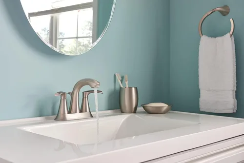 Vista 7 de Moen Graeden Spot Resist - Grifo de baño central de níquel cepillado de 2 manijas y 4 pulgadas