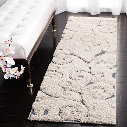 Vista 18 de SAFAVIEH Florida Shag Collection - Alfombra decorativa, 2 x 3 pies, color crema y beige, diseño de volutas, no desprende pelusa y fácil de limpiar