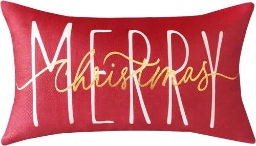 Vista 19 de ONWAY Funda de almohada de Navidad de 16 x 16 pulgadas, funda de almohada lumbar con texto en inglés "Merry Christmas", color rojo dorado