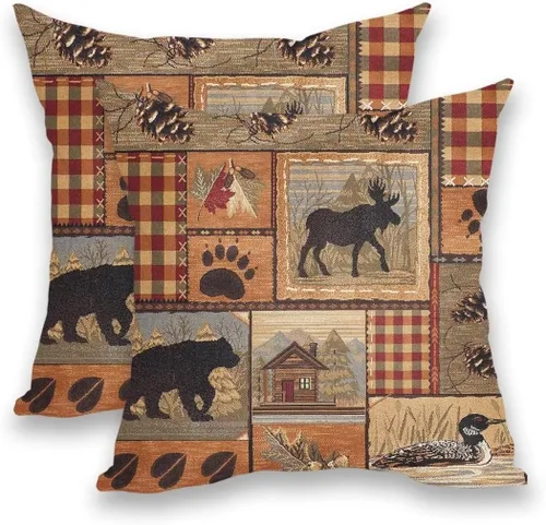 Vista 25 de Fundas de Almohada Antelope 16 x 16 Pulgadas Paquete de 2, Fundas de Almohadas Decorativas con Estampado de Piel de Animal de Lino para Exteriores