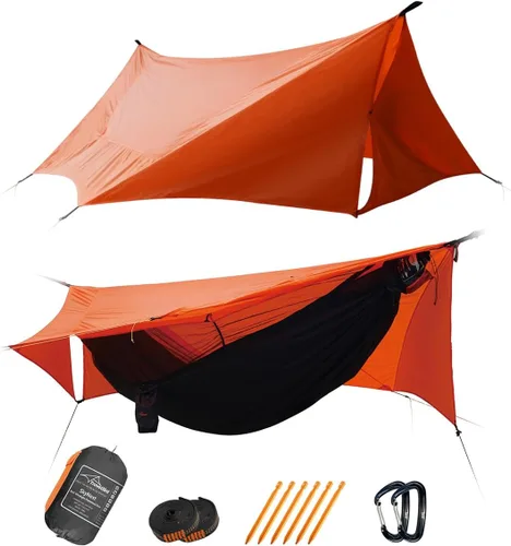 Vista 11 de TriHive - Tienda de campaña plana para acampar con mosquitera y lluvia PU3000, tienda de campaña 2 en 1 para una sola persona para mochileros