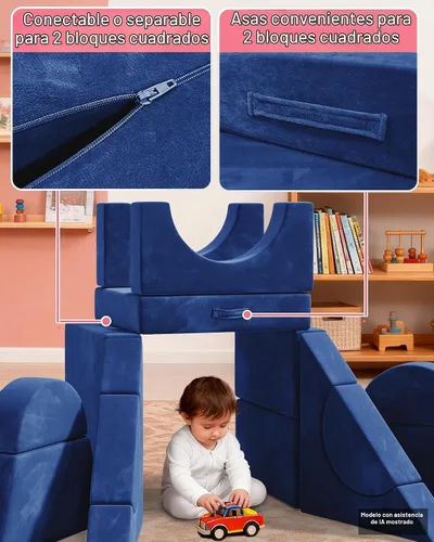 Vista 4 de 15 piezas Sofá de juego modular para niños, Sofá para niños pequeños y niños, sofás para niños pequeños, Kit de construcción de fortalezas con sofás