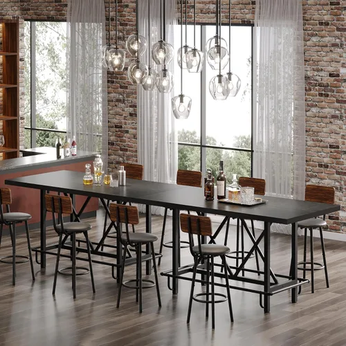 Vista 5 de Tribesigns Mesa de Bar, Mesa de Pub Industrial de Altura de Mostrador con Reposapiés de Metal, Mesa de Comedor de Cocina de Madera Rectangular de 63