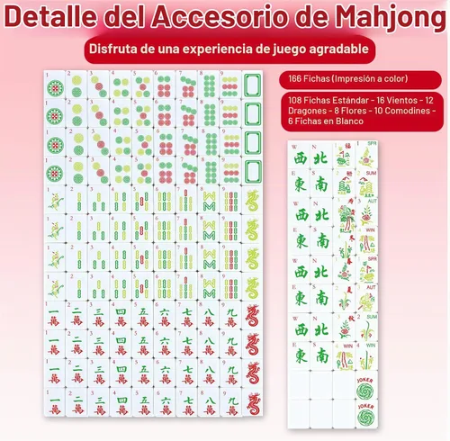 Vista 3 de Juego de 166 azulejos Mahjong grabados, 1.2 pulgadas, rojo