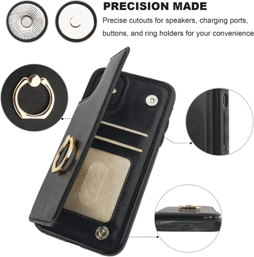 Vista 8 de ONETOP Funda tipo cartera para iPhone 11 con tarjetero de crédito, color Negro