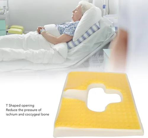 Vista 2 de Luqeeg Almohadilla para úlceras de decúbito en forma de T para ancianos, diseño de pendiente triangular, cojín de espuma viscoelástica de gel