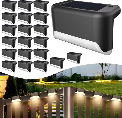 Vista 10 de BKBB PPBB - Luces solares para exteriores, 4 luces solares para escalones, luces solares LED impermeables para escaleras al aire libre, escalón