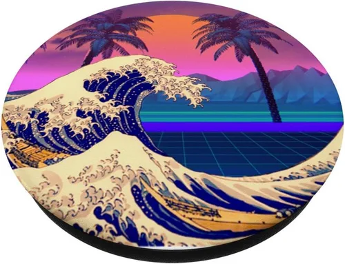 Vista 2 de Great Wave of Kanagawa Vaporwave - Soporte para teléfonos y tabletas, Negro