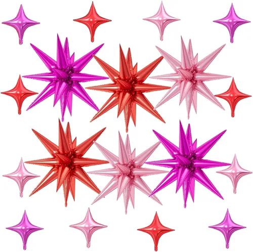 Vista 26 de 18 globos de estrella rosa, globo rosa bebé con 6 globos de estrella en explosión de 22 pulgadas, 12 globos de aluminio de cuatro estrellas