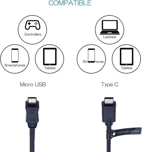 Vista 2 de Keple Cable micro USB a tipo C, adaptador de cable de carga USB C a micro USB compatible con controladores de juegos PS4, PS3, Xbox One, One S, One