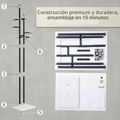 Vista 7 de Perchero de dormitorio independiente, base de mármol blanco Negro y blanco