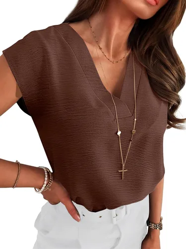 Vista 31 de ANRABESS - Blusa casual de negocios para mujer, manga casquillo, cuello