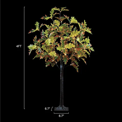 Vista 5 de Lightshare Árbol de roble iluminado de 4 pies con 48 LED, color blanco cálido, vegetación artificial con luces para boda, vacaciones, hogar, fiesta