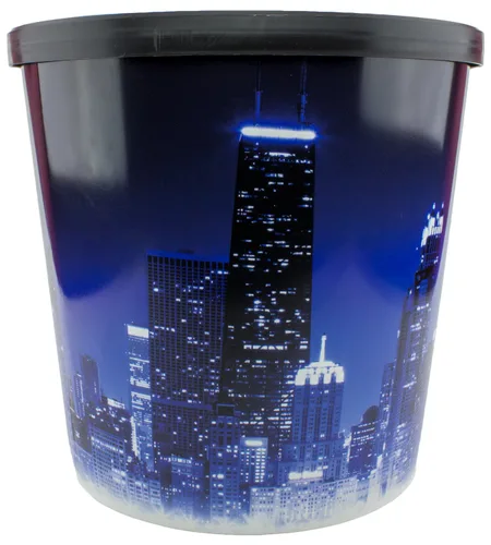 Vista 5 de Signature Popcorn - Cubo de plástico reutilizable gourmet de 1 galón Blue Chicago Skyline - Palomitas de maíz de queso cheddar - Regalo