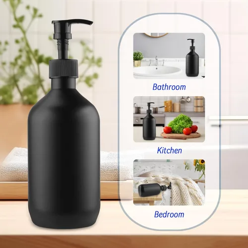 Vista 10 de BOSMOIW - Dispensador de jabón PET negro mate de 500ml / 17 onzas, botella de bomba de champú de plástico, recipientes de jabón de manos vacíos