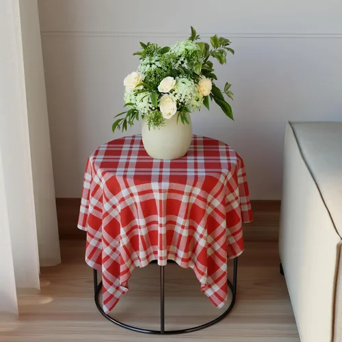 Vista 14 de Encasa XO Mantel cuadrado de algodón 35"x35" Franca Beige Checks Cheques Franca Beige