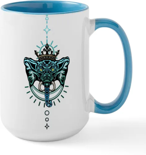 Vista 32 de CafePress Blue Elephant - Taza de café de cerámica de 15 oz (15.0 fl oz)