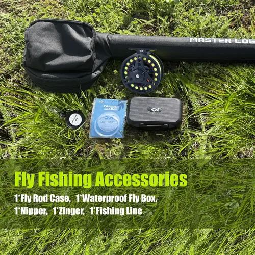 Vista 5 de Kit de inicio de combo de caña y carrete de pesca con mosca MASTER LOGIC, caña de pesca con mosca de grafito con mango de corcho, carrete