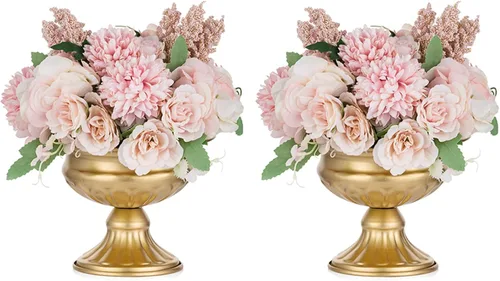 Vista 12 de NUPTIO Jarrones de oro envejecido para centros de mesa: 2 piezas de jarrones pequeños de compota para flores - Decoración de cuenco de pedestal