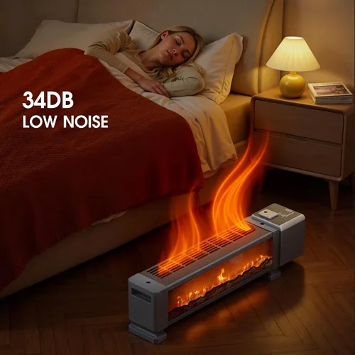 Vista 8 de Calentador eléctrico de zócalo de 1800 W con control remoto, calentador de espacio 3 en 1 con humidificador y rejilla de secado y llama 3D