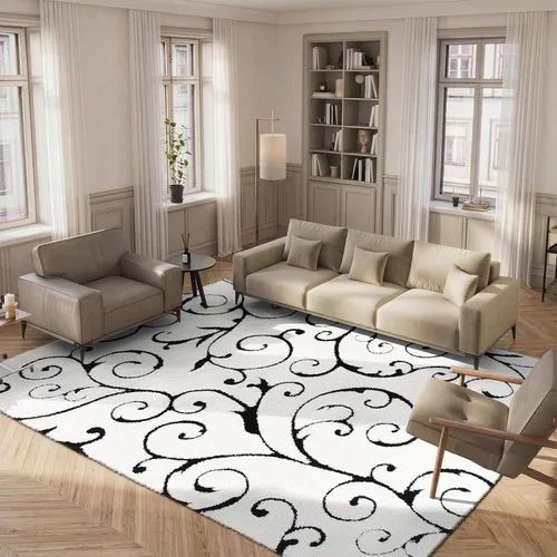Vista 16 de SAFAVIEH Florida Shag Collection - Alfombra decorativa, 2 x 3 pies, color crema y beige, diseño de volutas, no desprende pelusa y fácil de limpiar