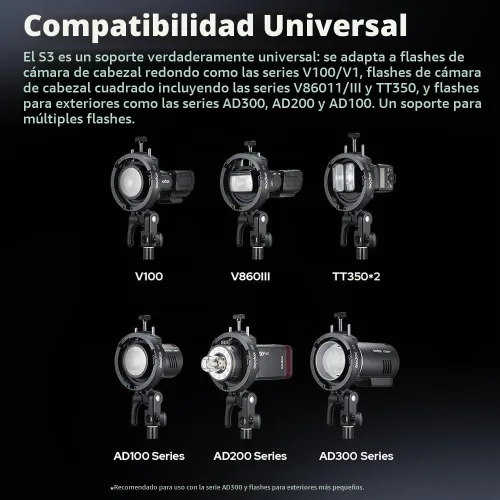 Vista 2 de Godox S3 Speedlite Soporte Bowens Mount Flash Holder