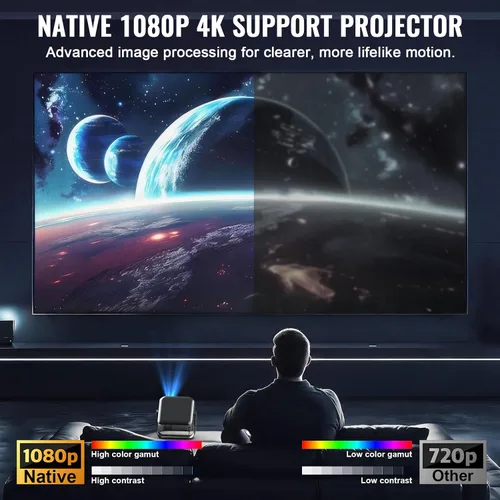 Vista 3 de [Aplicaciones con licencia oficial] Proyector con WiFi y Bluetooth 4K Gris