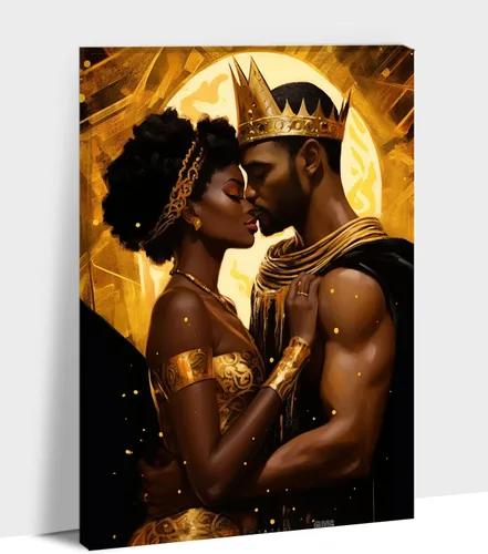 Vista 84 de Arte de pared afroamericano, decoración de rey y reina bailarín negro para sala de estar, arte de pareja de amor negro para dormitorio, lienzo