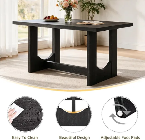 Vista 4 de Juego de mesa de comedor de 6 piezas con banco y 4 sillas Negro Beige-1