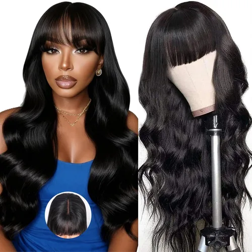 Vista 16 de Straight Human Hair Wigs with Bangs 180% Density 2x4 Lace Front Wigs with Bangs Closure Wear and Go Glueless Wigs 100% Brazilian Virgin Human Hair