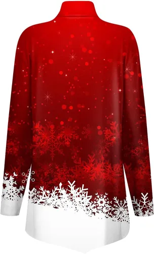 Vista 4 de Christmas Shirts for Women, Women's Fall Christmas Print Tops High Neck 2023 Top Irregular Hem Cute Long Sleeve Pullover