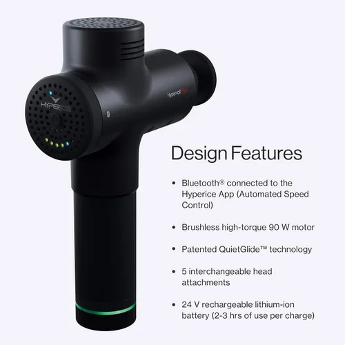 Vista 3 de Hypervolt Plus, con tecnología Quiet Glide, pistola de masaje de percusión de mano 3 velocidades, 5 cabezales intercambiables Ayuda a aliviar