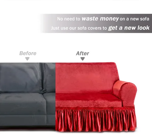 Vista 97 de NICEEC Funda para sofá biplaza, súper suave, 1 pieza, color rojo vino, elástica, universal, de elastano, para sala de estar, fácil ajuste, lavable