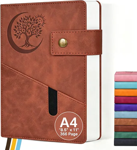 Vista 7 de PAIBAS Cuaderno de diario con líneas gruesas de 365 páginas para hombres y mujeres, diarios grandes de cuero A4 para escribir, cuadernos de tapa