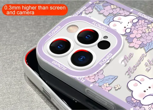Vista 4 de Funda protectora de TPU suave con diseño de oso Kawaii con diseño floral rosa para iPhone 14