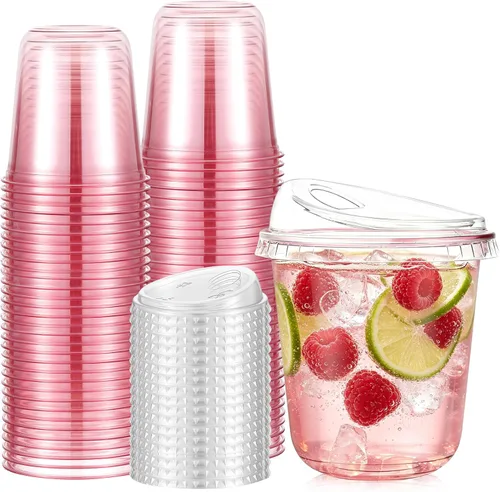 Vista 8 de Ziliny 50 juegos de tazas de café de plástico transparente con tapas para beber, tazas desechables de plástico PET transparente para café helado