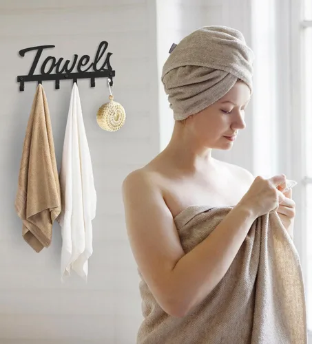 Vista 4 de Livelab Toallero, toallero para baño montado en la pared, 6 ganchos de metal negro para ahorrar espacio en el baño, impermeable, a prueba de óxido