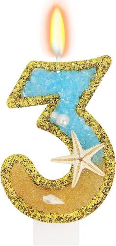 Vista 64 de Vela número 1 de estrella de mar de playa para decoración de pastel Plata