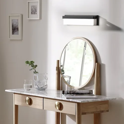Vista 4 de Lámpara LED para tocador de baño, 16.5 pulgadas, moderna, rectangular, color negro, mate, barra de iluminación de metal mate, aplique de pared