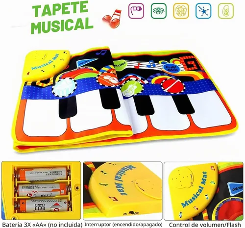 Vista 6 de Cyiecw alfombra musical de piano, para tocar y bailar, con 19 teclas, 8 instrumentos musicales para seleccionar, bocina integrada, función