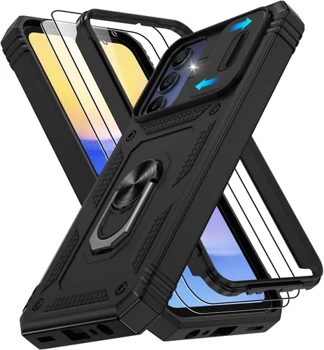 Vista 120 de Gritup Funda para Google Pixel 6 con cubierta deslizante para cámara y protector de pantalla (2 unidades), soporte de anillo giratorio 360°, funda